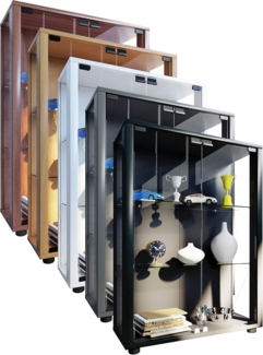 VCM Sammelvitrine Standvitrine Glasvitrine Glasregal Vitrine Glas Schaukasten mit LED-Beleuchtung Silber "Sintalo"