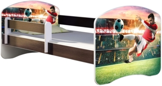 ACMA Kinderbett Jugendbett mit Einer Schublade und Matratze Wenge mit Rausfallschutz Lattenrost II 140x70 160x80 180x80 (37 Fußballer 2, 140x70)