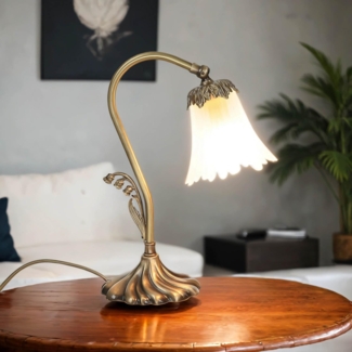 Licht-Erlebnisse Nachttischlampe TABLE LAMP, ohne Leuchtmittel, Tischlampe Messing floral NachtTischlampe E14 Lampe
