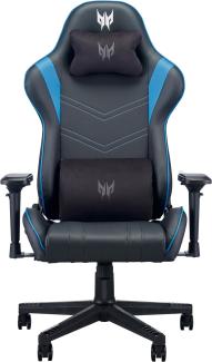 Predator Rift Gaming Stuhl (Abnehmbare Lenden- und Kopfstütze, verstellbare 4D-Armlehnen, Zwei-Polster-Kissen, 155° neigbare Rückenlehne, für Nutzer bis zu 110 kg, Leder Cover) schwarz/blau