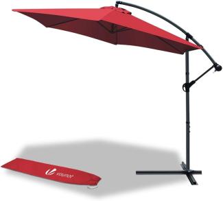 VOUNOT Ampelschirm 300 cm, Sonnenschirm mit Kurbelvorrichtung, Kurbelschirm mit Schutzhülle, Sonnenschutz UV-Schutz, Gartenschirm Marktschirm, Rot