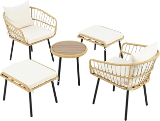 SOFTWEARY Balkonset Gartenlounge-Set, (5-tlg, 1 Couchtisch, 2 Stühle, 2 Hocker), Loungeset, Gartenmöbel, Metallrahmen, Polyrattan