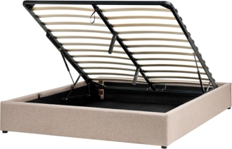 Polsterbett Leinenoptik beige mit Bettkasten hochklappbar 160x200 cm DINAN