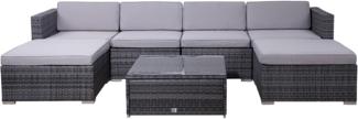 SVITA Gartenlounge-Set LUGANO, Tisch mit Glasplatte, 6 Sitzplätze, Polyrattan, Grau