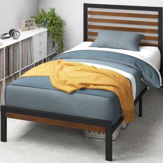 Zinus Kai Bett 100x200 cm - 30 cm Höhe - Einzelbett - Plattformbettgestell aus Bambus und Metall - Schwarz und braun