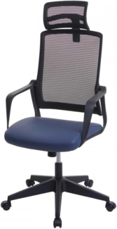 Bürostuhl HWC-J52, Drehstuhl Schreibtischstuhl, ergonomisch Kopfstütze, Kunstleder ~ blau-grau