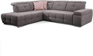 CAVADORE Ecksofa Mistrel mit Ottomanen links / Große Eck-Couch im modernen Design / Inkl. verstellbare Kopfteile / 269 x 77 x 228 / Grau
