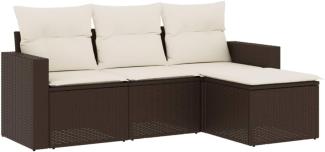 vidaXL 4-tlg. Garten-Sofagarnitur mit Kissen Braun Poly Rattan 3251210