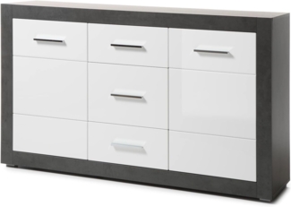 Sideboard Briard in weiß Hochglanz und grau Stone 164 x 97 cm