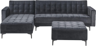4-Sitzer Ecksofa Samtstoff schwarz rechtsseitig mit Schlaffunktion Ottomane ABERDEEN