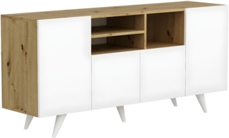 Vente-unique - Sideboard mit 4 Türen & 3 Regalfächern - Weiß & Holzfarben - MOSTIA