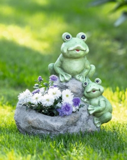 Pflanzschale "Frösche" aus Polyresin, wetterfest, Pflanztopf, Blumentopf, Gartendeko für Draußen