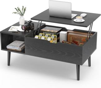 Sweetcrispy Holz für Wohnzimmer mit Ablagefach und verstecktem Fach, Couchtisch, Holzwerkstoff, Schwarze Textur, 19. 7" D x 39. 37" W x 17. 4" H