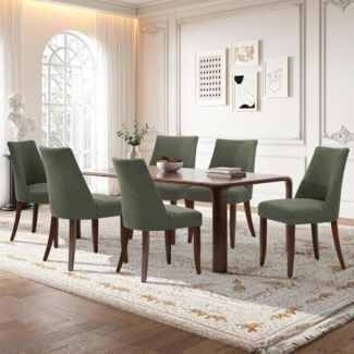 COLAMY Esszimmerstühle 6er Set, Moderne Polsterstühle mit Rückenlehne, Bequeme Stoff Essstühle Holzbeine, Platzsparend für Küche Esszimmer Restaurant (Grün)
