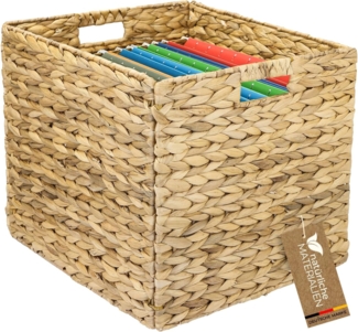 HMF Regalkorb Aufbewahrungskorb für DIN A4 Hängeregister, Korb aus Wasserhyazinthe, Regalkorb passend für Kallax, 33 x 38 x 32 cm