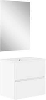 Baikal, Badezimmer-Set Natura mit reduziertem Boden, mit Keramikwaschbecken, Aufteilung mit Zwei Schubladen, montierter Möbel, Zwei Schubladen mit Spiegel, Tiefe 39 cm, 70 cm, Weiß