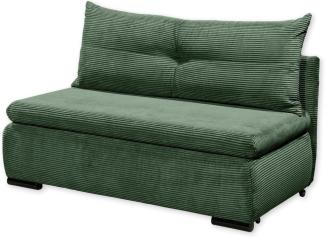 Stella Trading CHARLIE Bequemes Schlafsofa mit Bettkasten in Cord-Optik, Winter Moss-Kompaktes Sofa mit Schlaffunktion, Holzwerkstoff, 153 x 90 x 83 cm