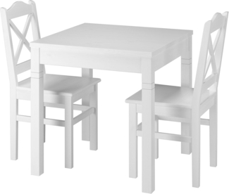 ERST-HOLZ Essgruppe Weiße Essgruppe mit Tisch und 2 Stühle Kiefer Massivholz