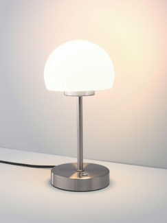 casa NOVA LED Tischleuchte Tischlampe CORBY, 1-flammig, H 29 cm, Silbergrau, Dimmfunktion, LED fest integriert, Warmweiß, Weiß, Metall, Lampenschirm aus Glas, Touchsensor