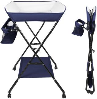 Baby Wickelkombi - klappbare Wickelkommode, mobiler Wickeltisch mit Wickelauflage, Sicherheitsgurt und Ablagefächern, platzsparend & stabil-86 * 62 * 96 cm-Marineblau