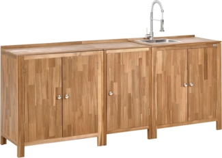 Outdoor-Küche 3er Set mit Spüle VENOSA Akazienholz Braun Silber