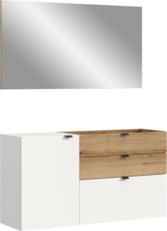 xonox. home - Garderobenkombination Naro 2 TLG. 120 x 194 x 37 cm in Korpus und Front weiß und Abs. Evoke Oak Nachbildung - Garderobenschrank Garderobenmöbel Flurmöbel-Set Flursystem Stauraumlösung