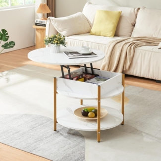 Couchtisch Kandas mit Hebeplatte 70x49 cm Marmoroptik, weiß [en. casa]