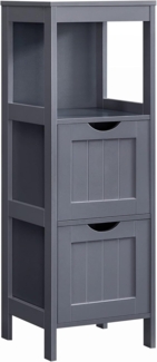 VASAGLE Badezimmerschrank, Schrank freistehend, Badezimmermöbel, mit 2 Schubladen, 1 offenem Fach, für Badezimmer, Wohnzimmer, Küche, modern, schiefergrau BBC042G01, 30 x 30 x 89 cm