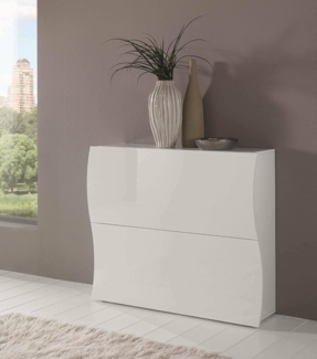Dmora - Schuhregal Andrea, Mehrzweckschrank mit 2 Falttüren, Schuhregal für den Eingangsbereich, 100 % Made in Italy, 101 x 27 x 82 cm, glänzend weiß,