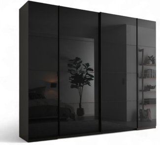 Stella Trading MUFO Kleiderschrank mit Glastüren in Graphit - Vielseitiger Schwebetürenschrank 4-türig für Ihr Schlafzimmer - 267 x 226 x 61 cm (B/H/T)