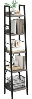 YITAHOME Schmal Bücherregal mit 5 Ebenen 35 cm Breit, Industrielles Leiterregal Standregal Holzregale und Metallrahmen, Modernes Regal für Wohnzimmer, Graues