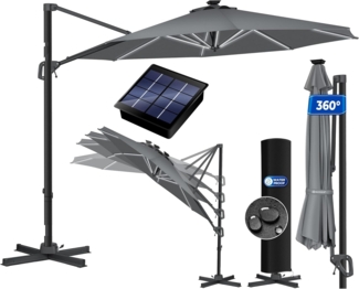 KESSER® Sonnenschirm Ampelschirm Sun Rund XL, Anthrazit, Mit LED