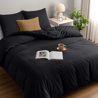 Utopia Bedding Bettwäsche Set - Mikrofaser Bettbezug 260x240 cm + 2 Kissenbezüge 65x65 cm - Schwarz