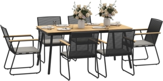 Outsunny Garten-Essgruppe für 6 Personen, mit Tisch, 6 Stühle, (7-teilig Sitzgruppe, 7-tlg, Gartenmöbel-Set), für Terrasse, Balkon, Esszimmer, Naturholz