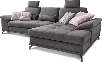 Cavadore Schlafsofa Castiel mit Federkern / Großes Bettsofa in L-Form mit Bettkasten, Sitztiefenverstellung, Kopfstützen und XL-Longchair / 312 x 114 x 173 / Webstoff, Grau