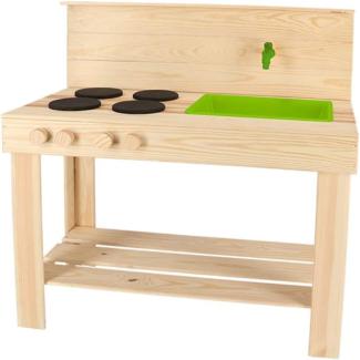 Rivanto® Kinder Matschküche aus FSC-Holz, Größe M, Spielzeug Küche mit Kochfeld & echtem Wasserhahn und Waschbecken, 78,0 x 43,5 x 88 cm