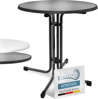 Beautissu Bistrotisch Outdoor Rund Ø 80 cm Wasserfest – Beistelltisch Balkontisch Wetterfest Gartentisch Rund Klappbar 70 cm hoch – Campingtisch Partytisch Esstisch Gastro – Schwarz Bistroni