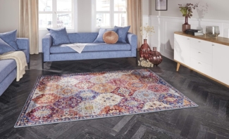 Kurzflor Teppich Kashmir Ghom Bunt - 120x160x0,7cm