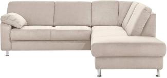 Cavadore Ecksofa Belfast mit Ottomane rechts / Polsterecke mit Federkern / inkl. Vorziehsitz und Bettkasten / 243 x 88 x 218 / Mikrofaser Hellbeige