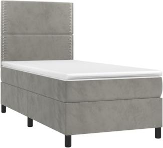 vidaXL Boxspringbett mit Matratze & LED Hellgrau 90x200 cm Samt 3136041