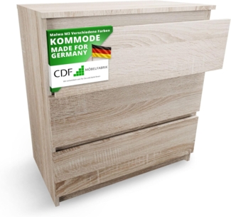 CDF Kommode mit Schublade Eiche Sonoma Schrank Schubladenschrank 3 Schubladen Malm Kommode viel Stauraum Geeignet für Wohnzimmer Schlafzimmer Komodenschrank Organizer Kleidung 40T x 70B x 75H cm