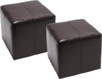 2er-Set Sitzwürfel Hocker Sitzhocker Onex, Leder + Kunstleder, 36 x 36 x 36 cm ~ braun