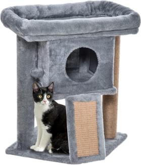 PawHut Kratzbaum mit Katzenhöhle, Liegeplattform, Kratzbrett, Spielball, für Katzen bis 5 kg,Hellgrau, 40 x 40 x 57 cm