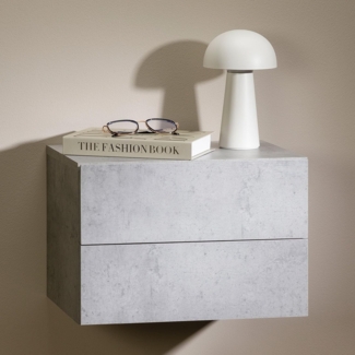 CARO-Möbel Nachtkommode ANNI Nachttisch Nachtschrank hängend Wandregal mit 2 Schubladen in Betonoptik