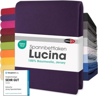 CelinaTex Jersey Spannbettlaken Lucina Doppelpack 200x200-200x220 cm lila 100% Baumwolle gekämmt bis 26cm Matratzenhöhe Oeko-TEX