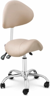 Physa Drehstuhl Sattelstuhl Sattelhocker mit Lehne Rollhocker Creme & Silbern, Creme­far­ben, Silbern