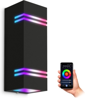 SSC-LUXon LED Außen-Wandleuchte JOVO-L Wand-Aussenleuchte Up & Down IP44 schwarz mit 2x WiFi Smart RGB, RGB & Weißtöne