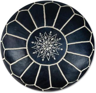 Marokkanischer Echtleder Pouf - Denim Blau - Handgefertigt - gefüllt geliefert - Ottoman Sitzsack Fußhocker