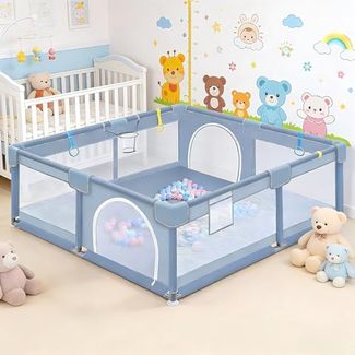 Huracan Laufstall Baby 130 x 130 x 66 cm, Laufgitter mit Matte, Baby Playpen kinderlaufstall aus 210D Oxford Gewebe, Atmungsaktives Netz & Rutschfeste Saugnäpfe, Kinder Spielgitter Indoor Outdoor, Grau