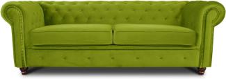 Sofa Chesterfield Asti 3-Sitzer, Couch 3-er, Glamour Design, Couchgarnitur, Sofagarnitur, Holzfüße, Polstersofa - Wohnzimmer, Velours (Hellgrün (Velvet 75))